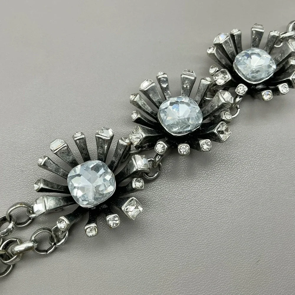 Bracelet Women Silver Tone Crystal Sunburst Floral Toggle Link Fashion Jewelry